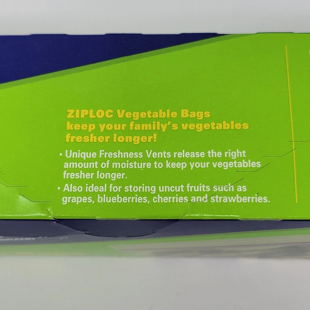 NOS Vintage Dow Ziploc Vegetable Freshness Bags - Gallon size NEW Box of 15 Bags